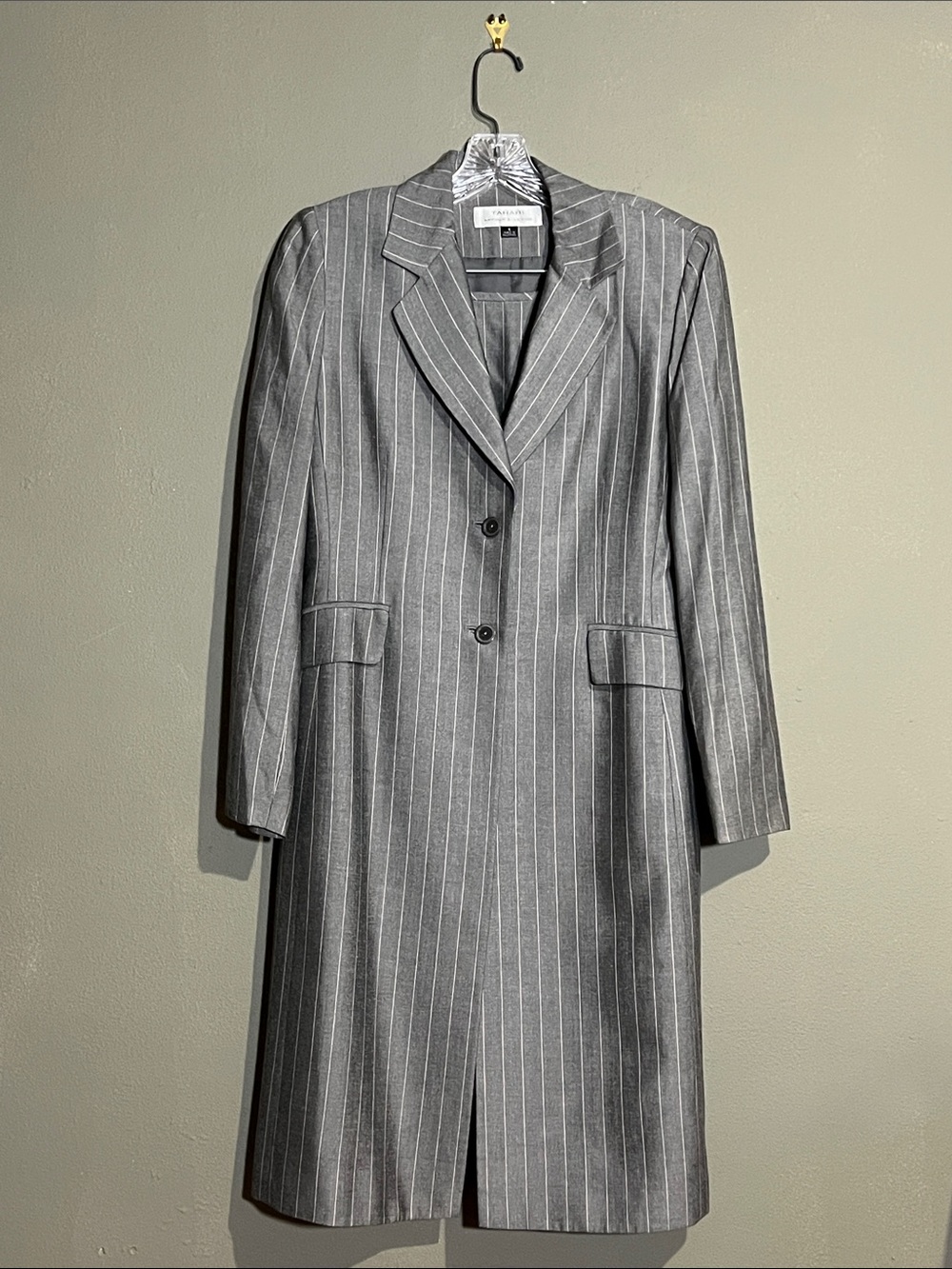 Tailored Grey Pinstripe Long Trench Coat by UNKNOWN
